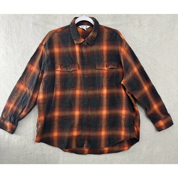 Old Navy The Boyfriend Shirt Orange Plaid Flannel Swift Swiftie Evermore XL - Picture 2 of 14